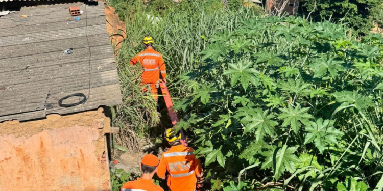 Bombeiros resgatam vítima após queda de barranco no Carapina, em Valadares