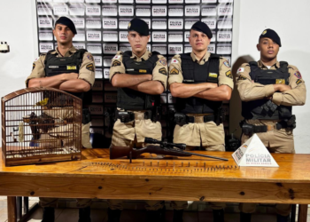 Dois são presos com rifle, munições e pássaro silvestre em José Raydan MG