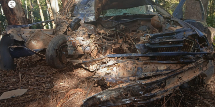 Motorista perde controle e bate em árvore na MGC-120, em Guanhães MG