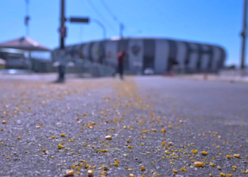 Arena MRV amanhece coberta por milho antes de Atlético x Cruzeiro pela Copa do Brasil