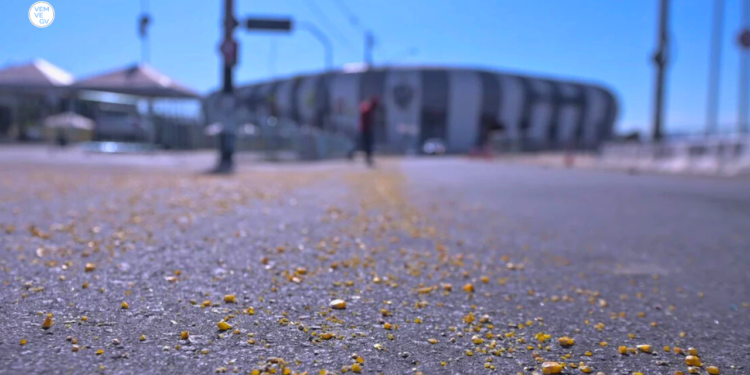 Arena MRV amanhece coberta por milho antes de Atlético x Cruzeiro pela Copa do Brasil