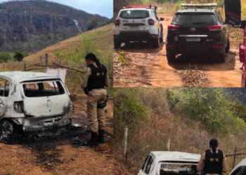 Carro de vítima de homicídio é encontrado carbonizado em estrada de Galiléia