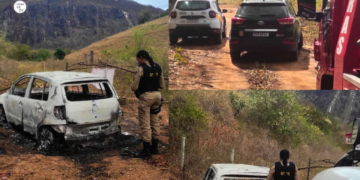 Carro de vítima de homicídio é encontrado carbonizado em estrada de Galiléia