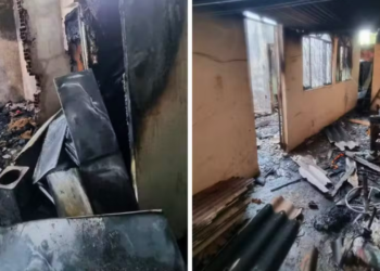 Casa é destruída por incêndio em Governador Valadares