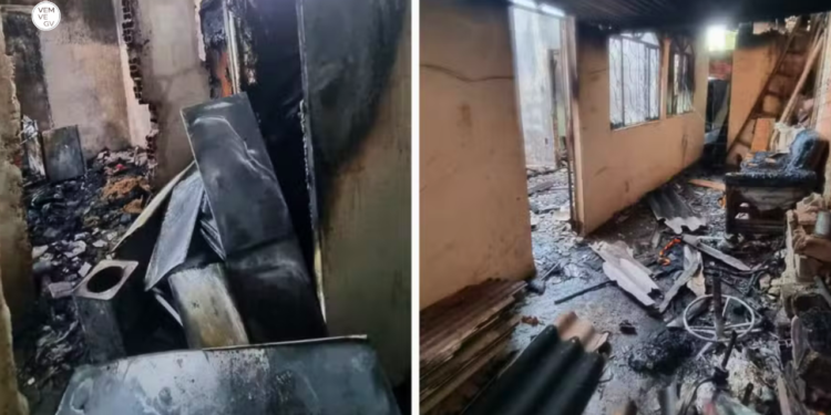Casa é destruída por incêndio em Governador Valadares