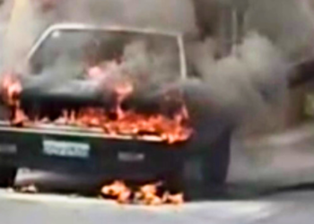 Carro pega fogo em viaduto de Valadares e mobiliza bombeiros