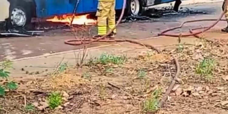 Ônibus é destruído por incêndio em Valadares; moradores ficam sem luz